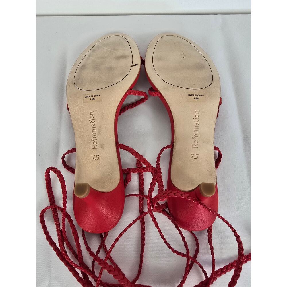 Reformation Porto Red Tie Ankle Strappy Sandal Kitten Heel 7.5 - Picture 6 of 8